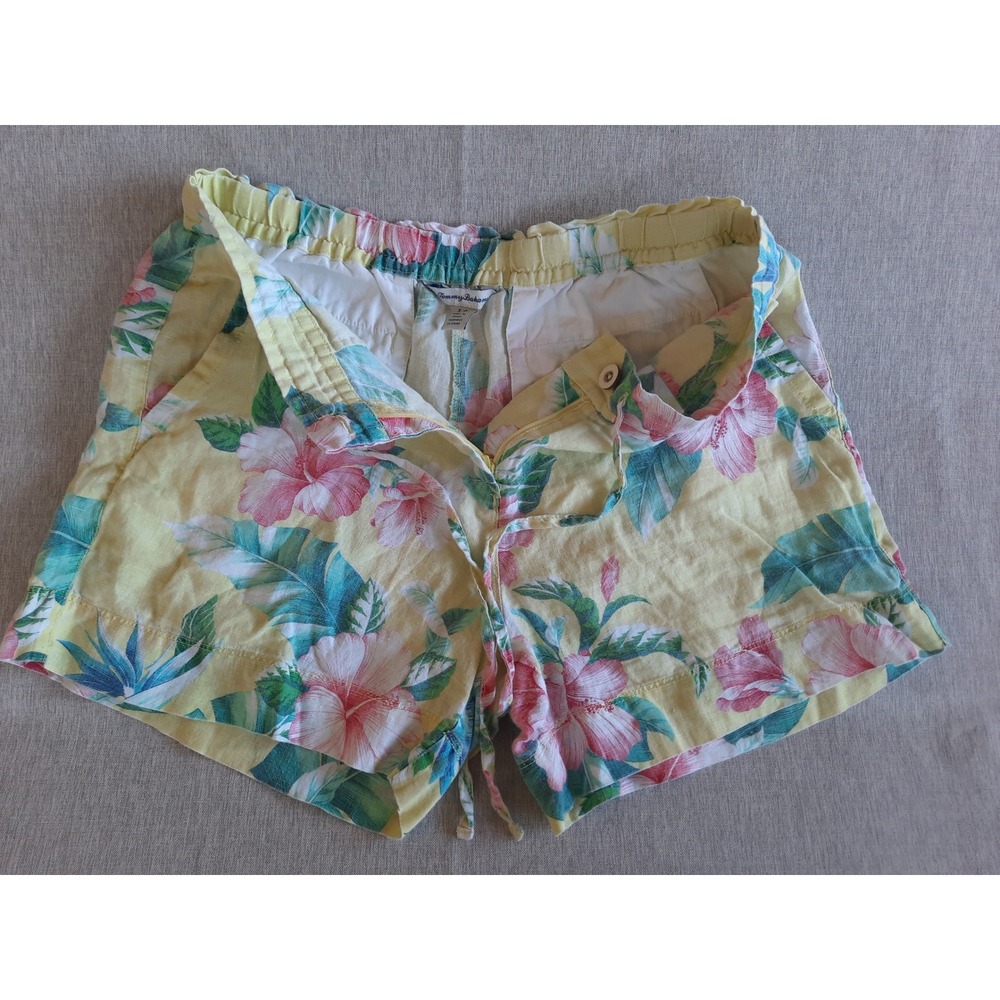 Tommy Bahama Women Summer Floral Hibiscus Print Shorts Size S/P Linen multicolor